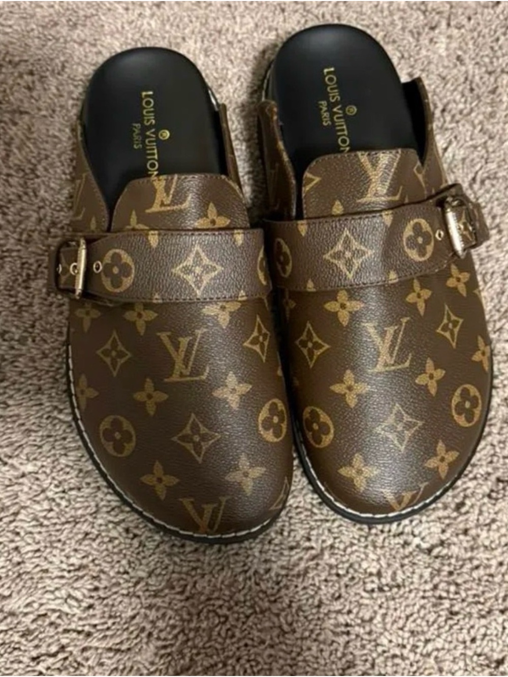 Brown Inspired Fashion Slip-On Clogs with Buckle